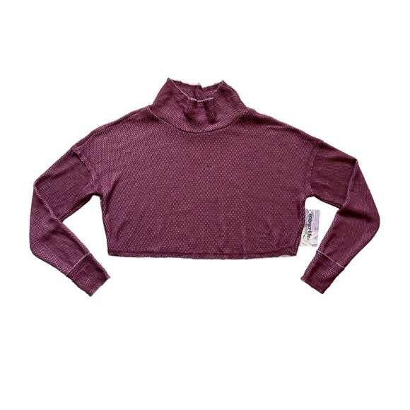 Embrace Life Womens Thermal Knit Crop Top Size S Burgundy Cowl Neck Athleisure - Picture 1 of 8